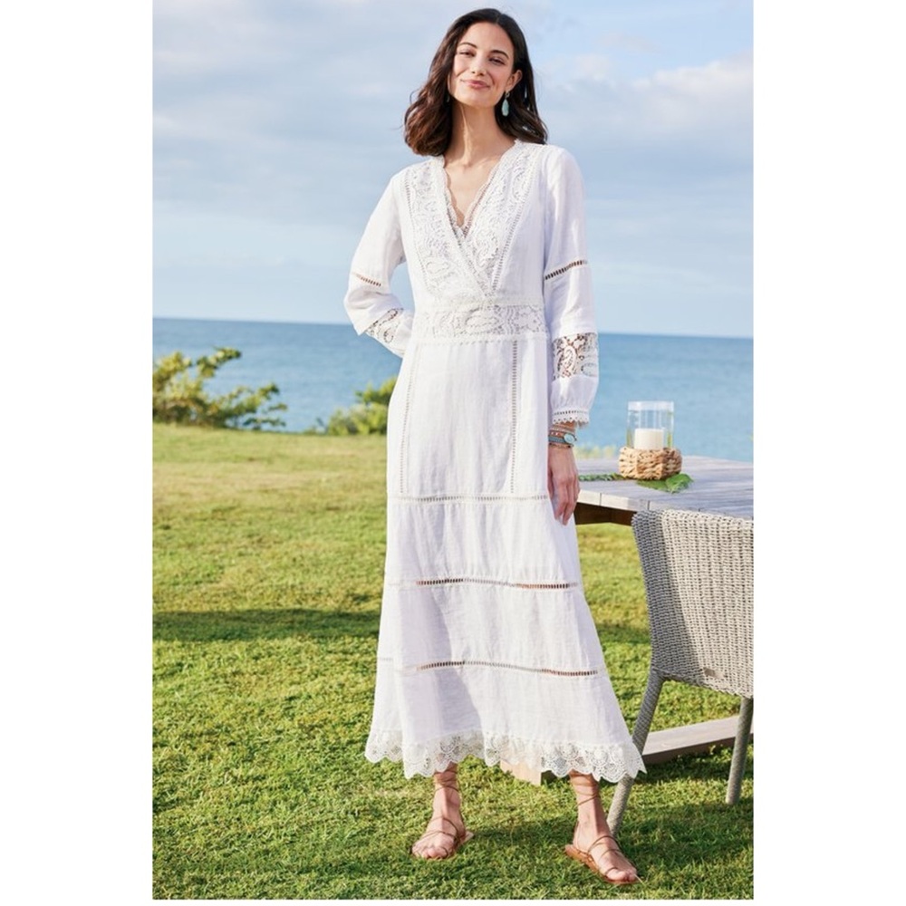 Soft Surroundings White Lace Detail Dress 6P